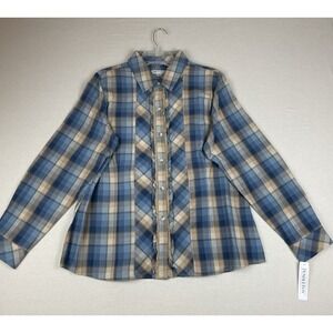 Pendleton Women's Blouse NEW Plaid Ruffle Crochet Front XL Buttons Retail $80.00